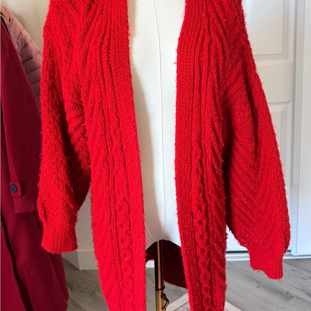 Topshop Vibrant Red Cable Knit Cardigan